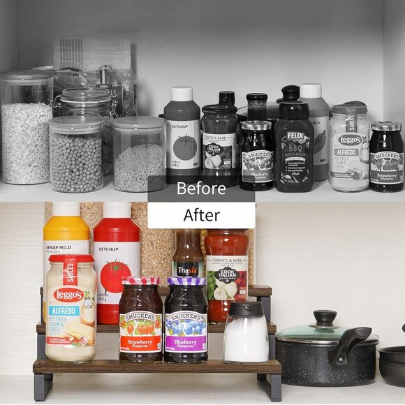 3-Tier Spice Rack 13.8" Wood Step Shelf Countertop pantry storage organization - Picture 6 of 7